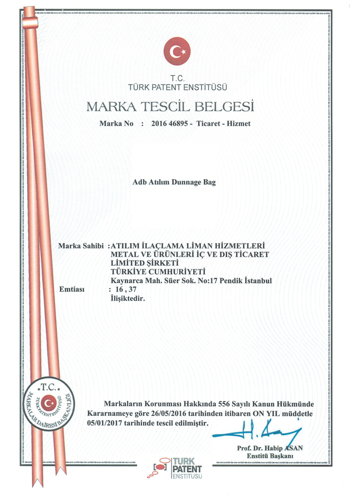 Sertifikalar ve Hava Yastığı Marka Tescili | ADB Atılım Dunnage Bag, Taşımacılıkta Yükünüz Güvende