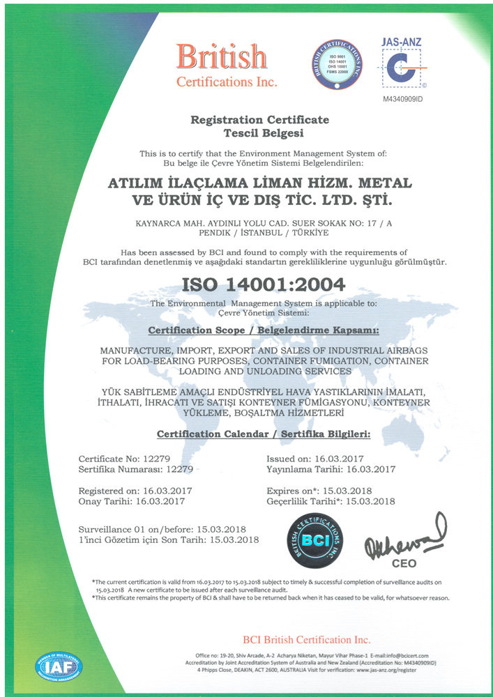 Sertifikalar ve Hava Yastığı Marka Tescili | ADB Atılım Dunnage Bag, Taşımacılıkta Yükünüz Güvende