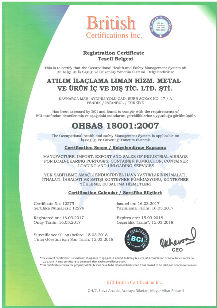 Sertifikalar ve Hava Yastığı Marka Tescili | ADB Atılım Dunnage Bag, Taşımacılıkta Yükünüz Güvende